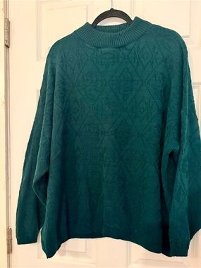 Vintage Teal Diamond-Knit Crewneck Sweater - Women